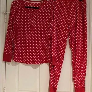 Kate Spade Women’s Red White Polka 2-Piece Top Pant Pajama Set Size L LIKE NEW